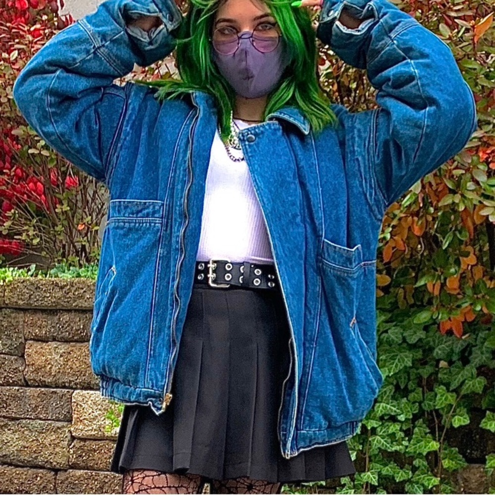 Oversized Blue Jean Jacket with Vintage-Inspired Style